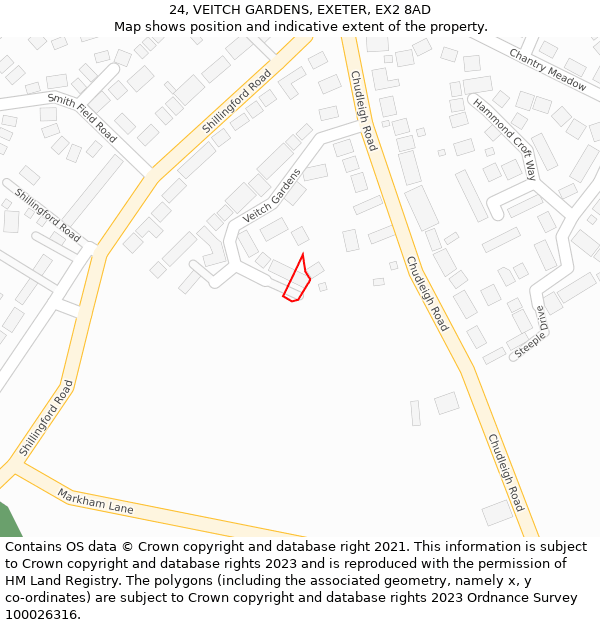 24, VEITCH GARDENS, EXETER, EX2 8AD: Location map and indicative extent of plot