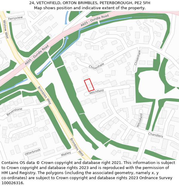 24, VETCHFIELD, ORTON BRIMBLES, PETERBOROUGH, PE2 5FH: Location map and indicative extent of plot