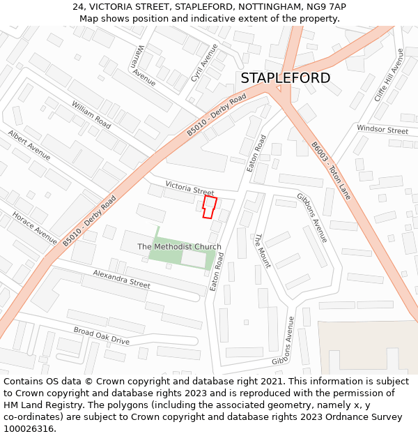 24, VICTORIA STREET, STAPLEFORD, NOTTINGHAM, NG9 7AP: Location map and indicative extent of plot