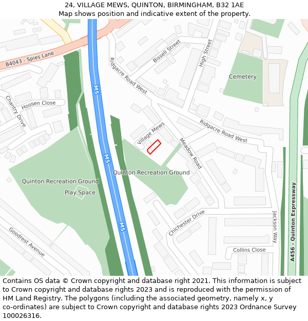 24, VILLAGE MEWS, QUINTON, BIRMINGHAM, B32 1AE: Location map and indicative extent of plot