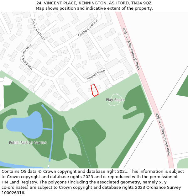 24, VINCENT PLACE, KENNINGTON, ASHFORD, TN24 9QZ: Location map and indicative extent of plot