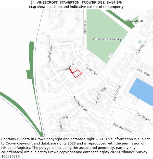 24, VINESCROFT, STAVERTON, TROWBRIDGE, BA14 8FN: Location map and indicative extent of plot