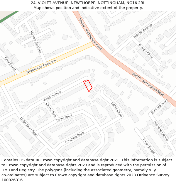 24, VIOLET AVENUE, NEWTHORPE, NOTTINGHAM, NG16 2BL: Location map and indicative extent of plot