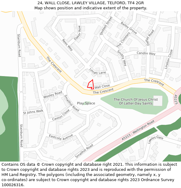 24, WALL CLOSE, LAWLEY VILLAGE, TELFORD, TF4 2GR: Location map and indicative extent of plot