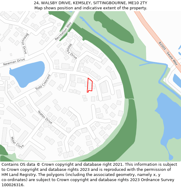 24, WALSBY DRIVE, KEMSLEY, SITTINGBOURNE, ME10 2TY: Location map and indicative extent of plot