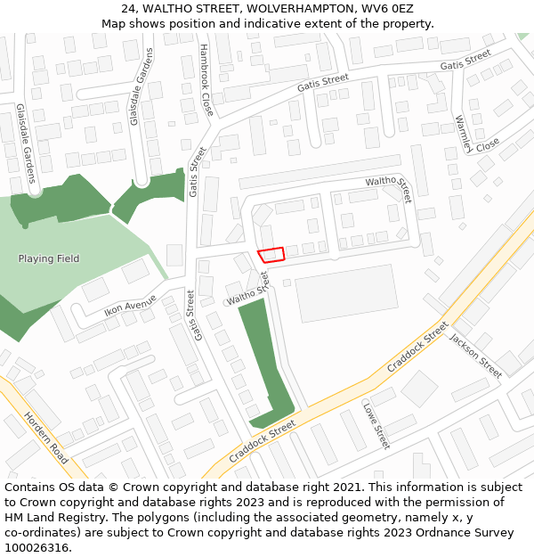 24, WALTHO STREET, WOLVERHAMPTON, WV6 0EZ: Location map and indicative extent of plot