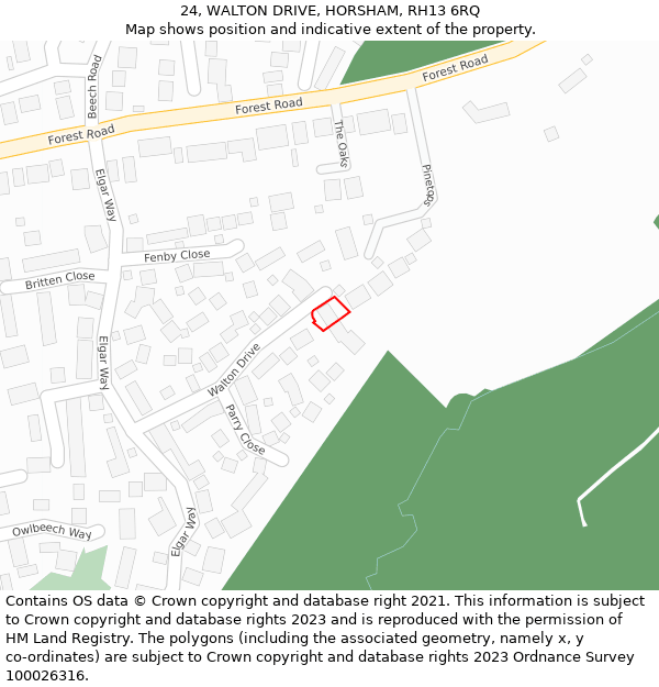 24, WALTON DRIVE, HORSHAM, RH13 6RQ: Location map and indicative extent of plot