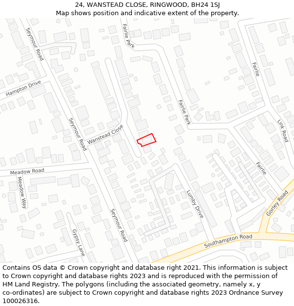 24, WANSTEAD CLOSE, RINGWOOD, BH24 1SJ: Location map and indicative extent of plot