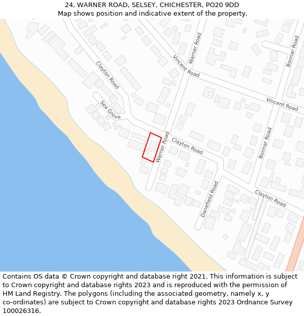 24, WARNER ROAD, SELSEY, CHICHESTER, PO20 9DD: Location map and indicative extent of plot