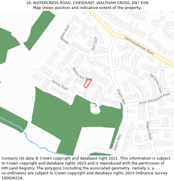24, WATERCRESS ROAD, CHESHUNT, WALTHAM CROSS, EN7 6XN: Location map and indicative extent of plot