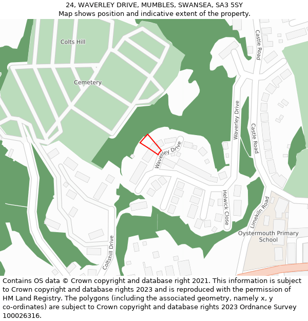 24, WAVERLEY DRIVE, MUMBLES, SWANSEA, SA3 5SY: Location map and indicative extent of plot