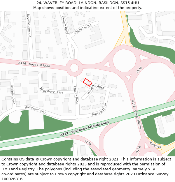 24, WAVERLEY ROAD, LAINDON, BASILDON, SS15 4HU: Location map and indicative extent of plot