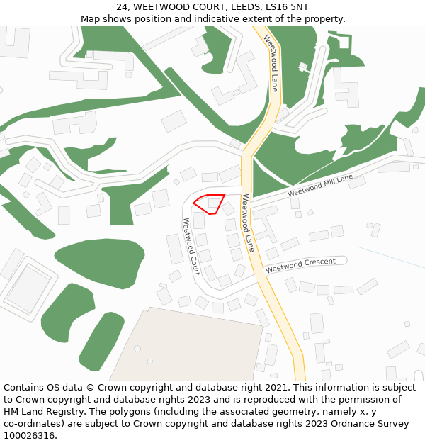 24, WEETWOOD COURT, LEEDS, LS16 5NT: Location map and indicative extent of plot
