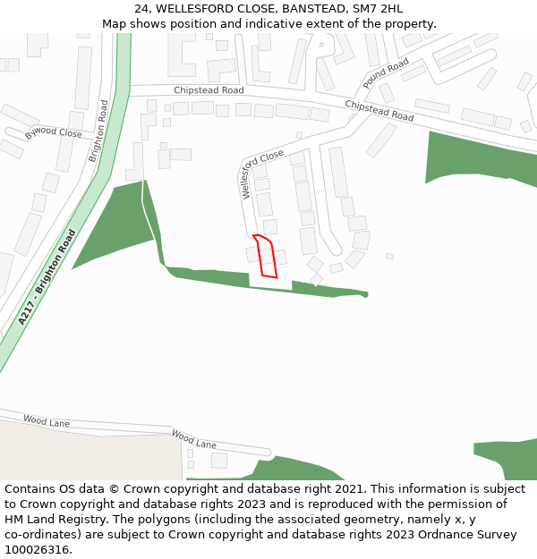 24, WELLESFORD CLOSE, BANSTEAD, SM7 2HL: Location map and indicative extent of plot