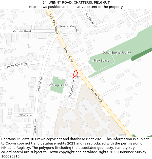 24, WENNY ROAD, CHATTERIS, PE16 6UT: Location map and indicative extent of plot