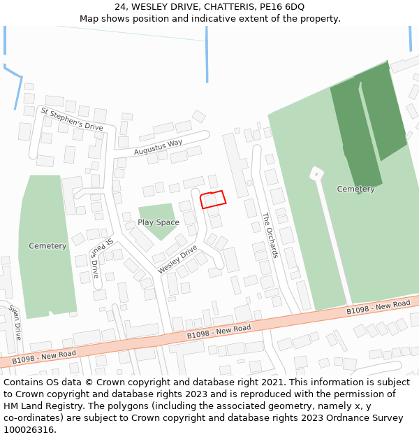 24, WESLEY DRIVE, CHATTERIS, PE16 6DQ: Location map and indicative extent of plot