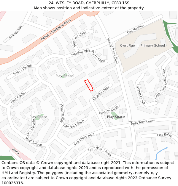 24, WESLEY ROAD, CAERPHILLY, CF83 1SS: Location map and indicative extent of plot