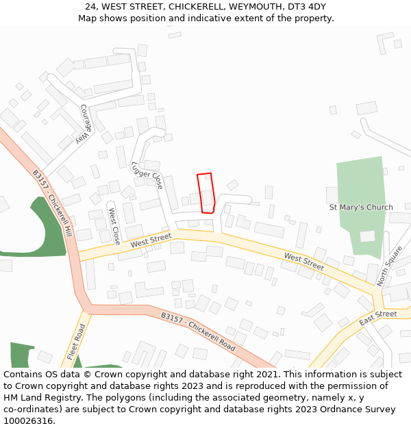 24, WEST STREET, CHICKERELL, WEYMOUTH, DT3 4DY: Location map and indicative extent of plot