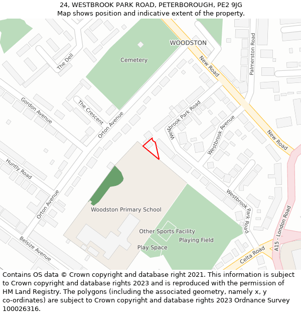 24, WESTBROOK PARK ROAD, PETERBOROUGH, PE2 9JG: Location map and indicative extent of plot