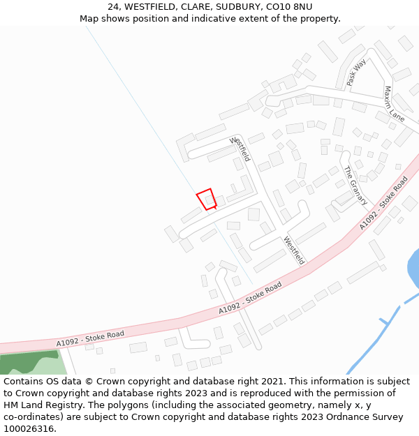 24, WESTFIELD, CLARE, SUDBURY, CO10 8NU: Location map and indicative extent of plot