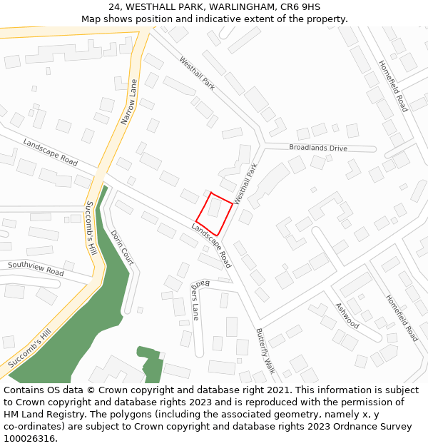 24, WESTHALL PARK, WARLINGHAM, CR6 9HS: Location map and indicative extent of plot