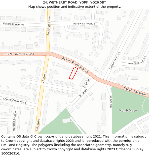 24, WETHERBY ROAD, YORK, YO26 5BT: Location map and indicative extent of plot