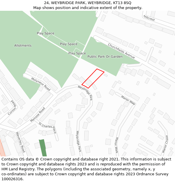 24, WEYBRIDGE PARK, WEYBRIDGE, KT13 8SQ: Location map and indicative extent of plot
