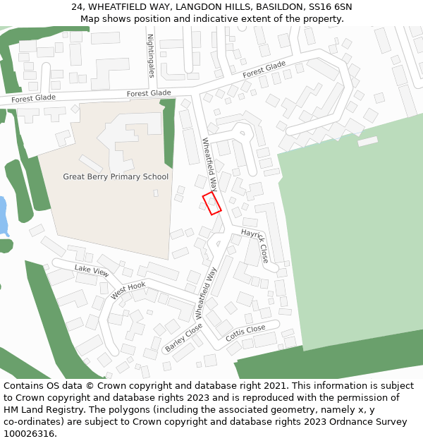 24, WHEATFIELD WAY, LANGDON HILLS, BASILDON, SS16 6SN: Location map and indicative extent of plot