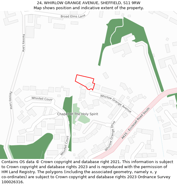 24, WHIRLOW GRANGE AVENUE, SHEFFIELD, S11 9RW: Location map and indicative extent of plot