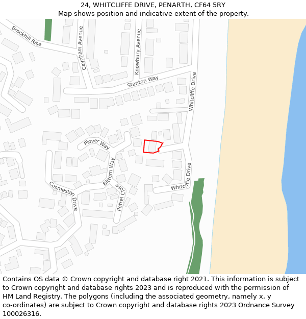 24, WHITCLIFFE DRIVE, PENARTH, CF64 5RY: Location map and indicative extent of plot