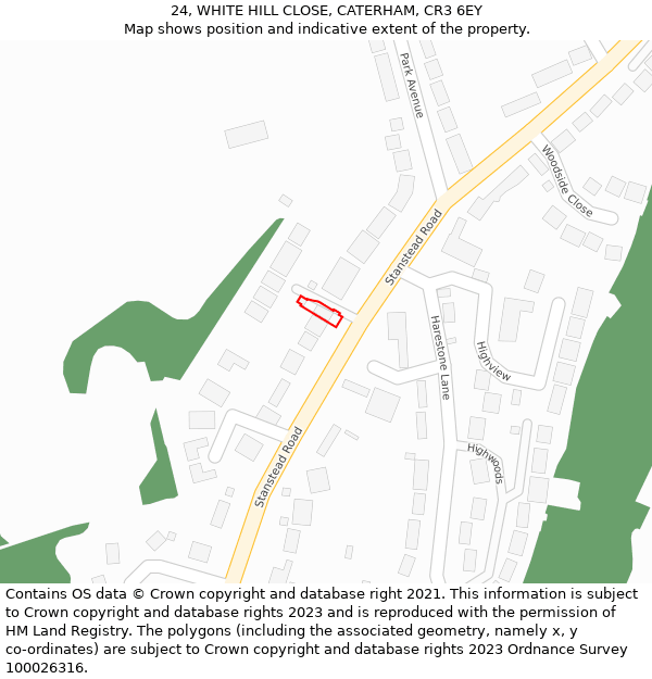 24, WHITE HILL CLOSE, CATERHAM, CR3 6EY: Location map and indicative extent of plot