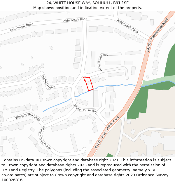 24, WHITE HOUSE WAY, SOLIHULL, B91 1SE: Location map and indicative extent of plot