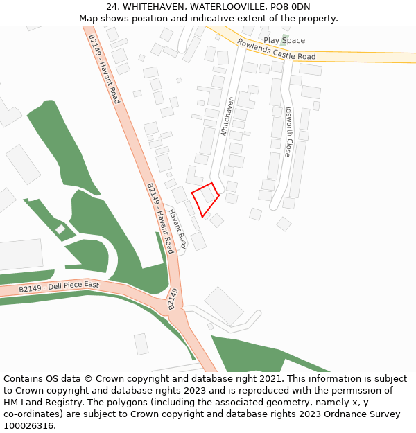 24, WHITEHAVEN, WATERLOOVILLE, PO8 0DN: Location map and indicative extent of plot