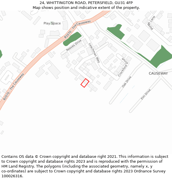 24, WHITTINGTON ROAD, PETERSFIELD, GU31 4FP: Location map and indicative extent of plot