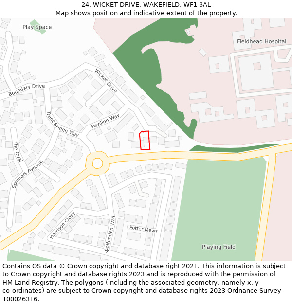 24, WICKET DRIVE, WAKEFIELD, WF1 3AL: Location map and indicative extent of plot