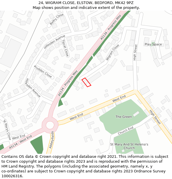 24, WIGRAM CLOSE, ELSTOW, BEDFORD, MK42 9PZ: Location map and indicative extent of plot