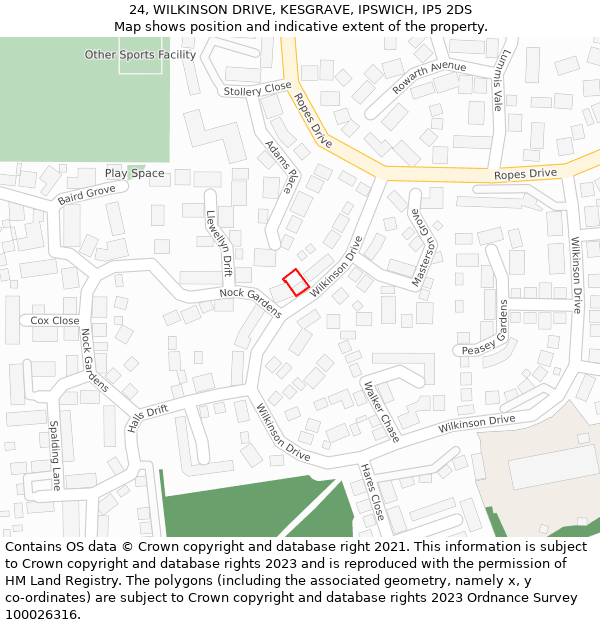 24, WILKINSON DRIVE, KESGRAVE, IPSWICH, IP5 2DS: Location map and indicative extent of plot