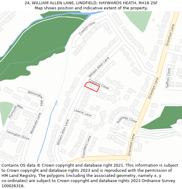 24, WILLIAM ALLEN LANE, LINDFIELD, HAYWARDS HEATH, RH16 2SF: Location map and indicative extent of plot