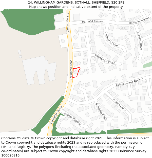 24, WILLINGHAM GARDENS, SOTHALL, SHEFFIELD, S20 2PE: Location map and indicative extent of plot