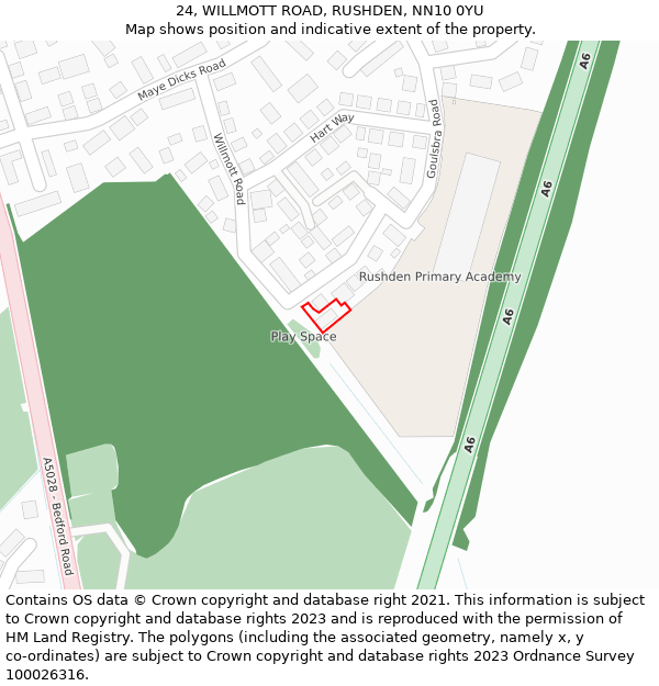 24, WILLMOTT ROAD, RUSHDEN, NN10 0YU: Location map and indicative extent of plot