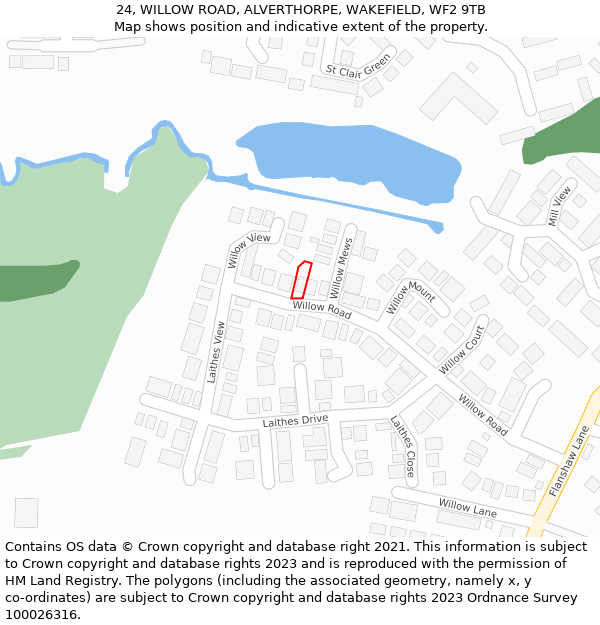 24, WILLOW ROAD, ALVERTHORPE, WAKEFIELD, WF2 9TB: Location map and indicative extent of plot