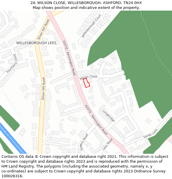 24, WILSON CLOSE, WILLESBOROUGH, ASHFORD, TN24 0HX: Location map and indicative extent of plot