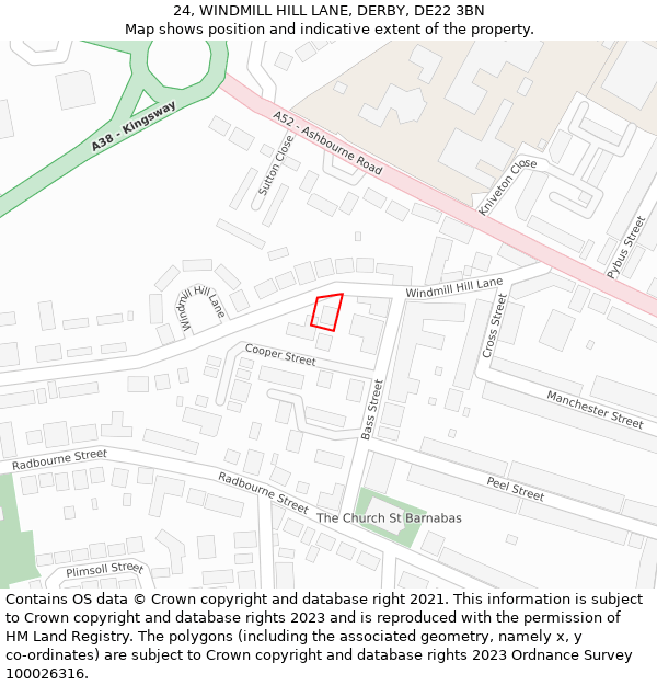 24, WINDMILL HILL LANE, DERBY, DE22 3BN: Location map and indicative extent of plot