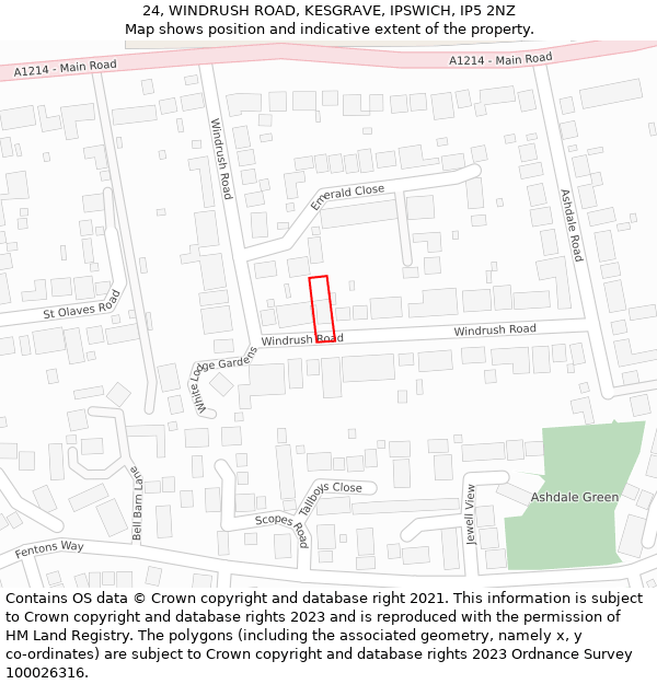 24, WINDRUSH ROAD, KESGRAVE, IPSWICH, IP5 2NZ: Location map and indicative extent of plot