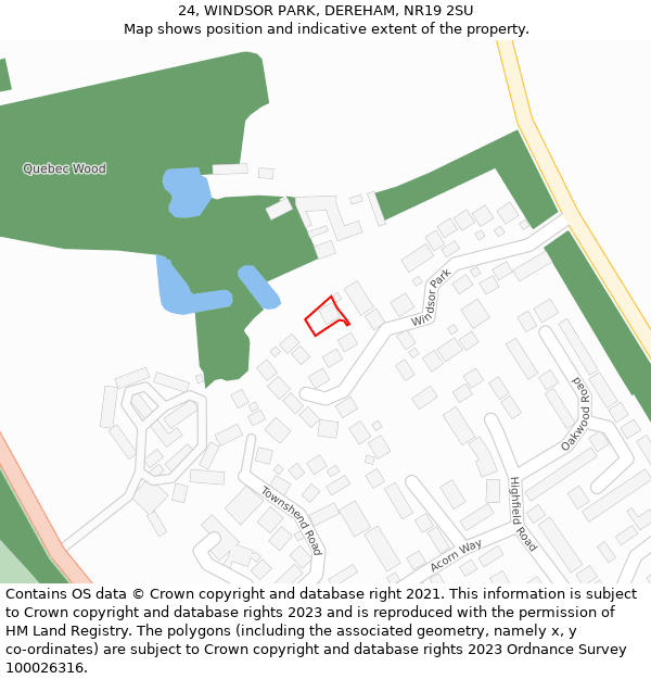 24, WINDSOR PARK, DEREHAM, NR19 2SU: Location map and indicative extent of plot