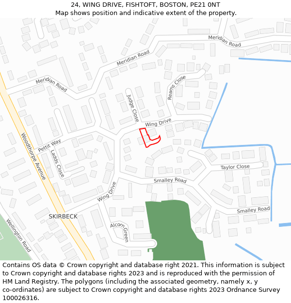 24, WING DRIVE, FISHTOFT, BOSTON, PE21 0NT: Location map and indicative extent of plot