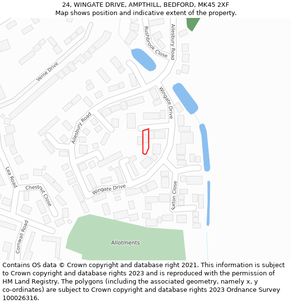 24, WINGATE DRIVE, AMPTHILL, BEDFORD, MK45 2XF: Location map and indicative extent of plot