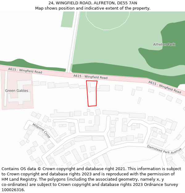 24, WINGFIELD ROAD, ALFRETON, DE55 7AN: Location map and indicative extent of plot