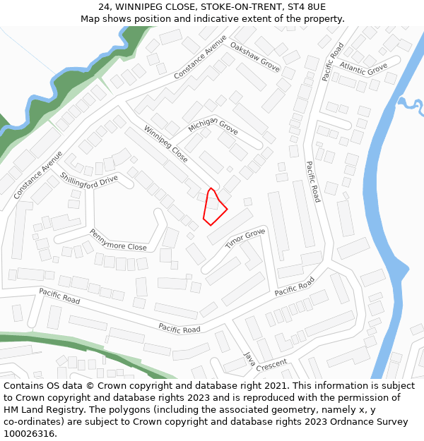 24, WINNIPEG CLOSE, STOKE-ON-TRENT, ST4 8UE: Location map and indicative extent of plot