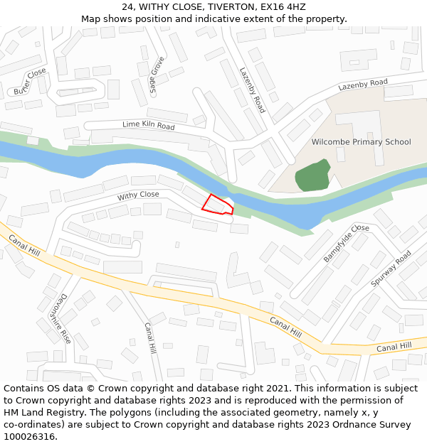 24, WITHY CLOSE, TIVERTON, EX16 4HZ: Location map and indicative extent of plot